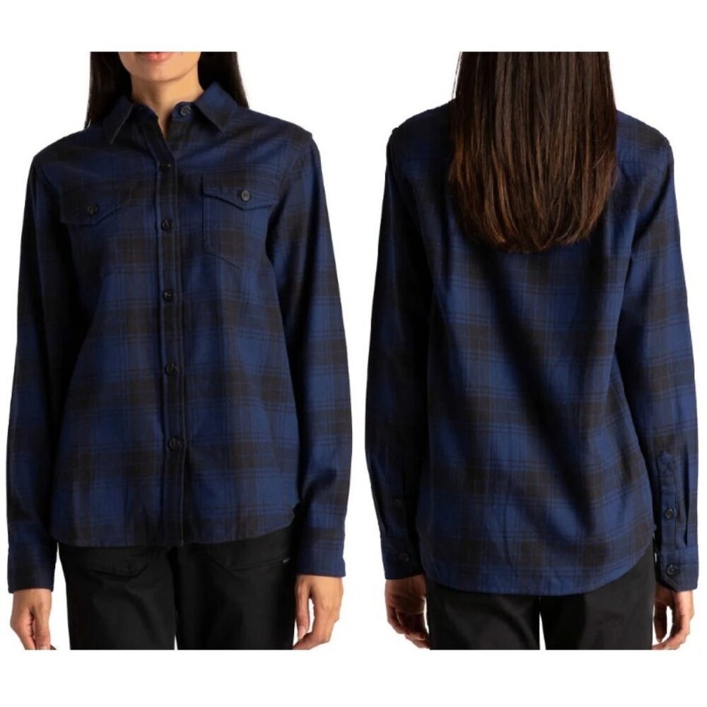 Tilley Women’s Blue Plaid Flannel Shirt S Classic Fit Cotton Button Up Soft